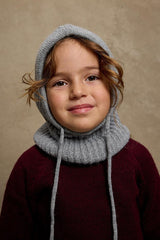 Grey Knitted Hood Balaclava - Cozy Drawstring Design