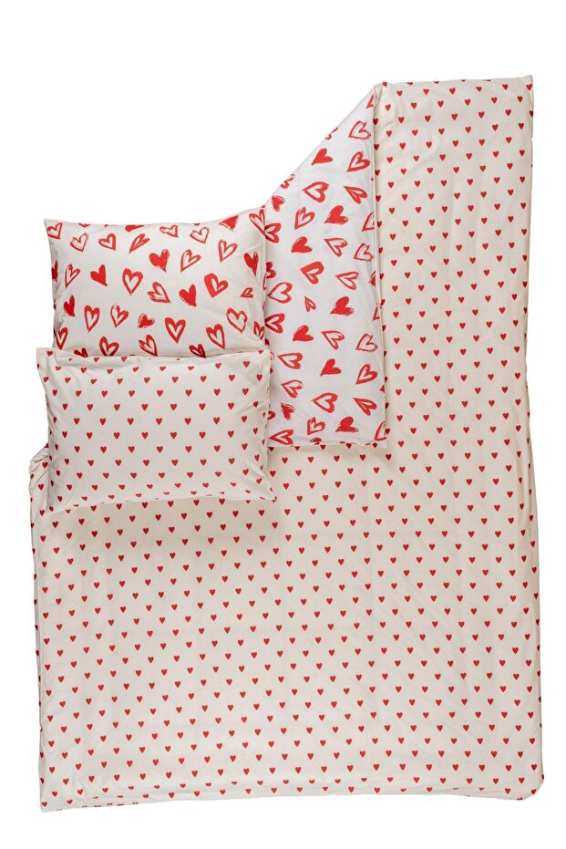 100% Cotton Double Duvet Cover Set - Romantic Heart Pattern