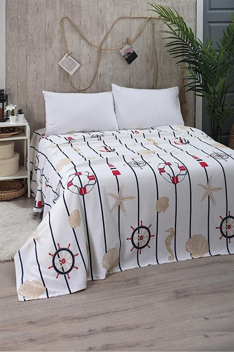 Double Pique Bedspread Set - 4-Piece Nautical Theme
