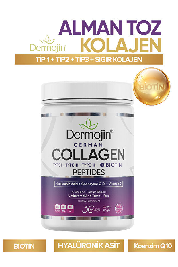 German Collagen Peptides Powder - Type I, II, III + Biotin, 310g