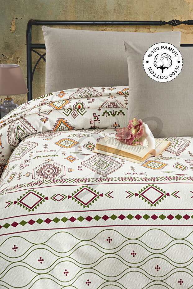 100% Cotton Anatolia Pattern Pike - 200x230 cm Summer Bedspread