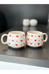 Handmade Ceramic Heart Embossed Mugs - Set of 2