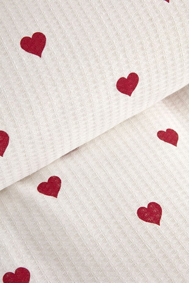 Amour 100% Cotton Double Pique Set - Red Hearts Design