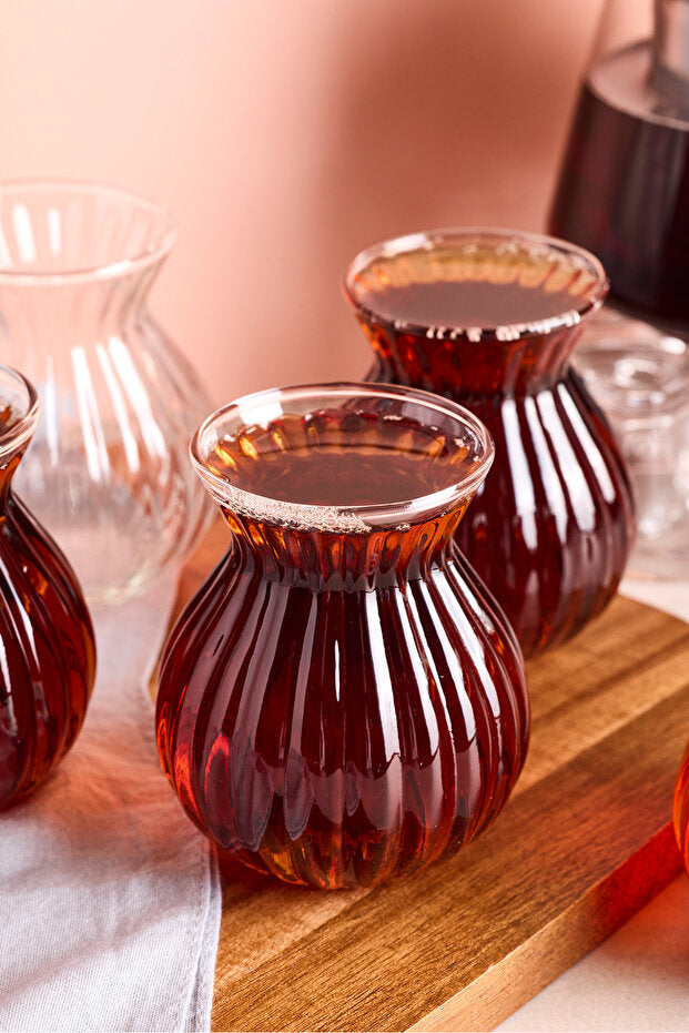 Elegant rillede teglas sæt - 6 dele, 200 ml kapacitet