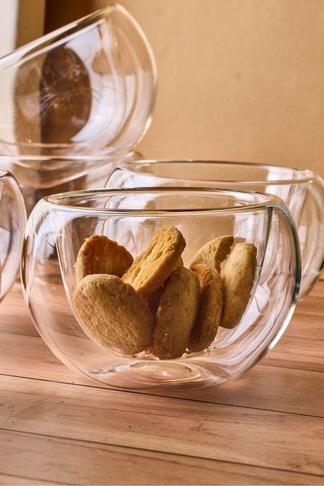 Double Walled Glass Serving Bowls - 6 Piece Set (8x4.5 cm)