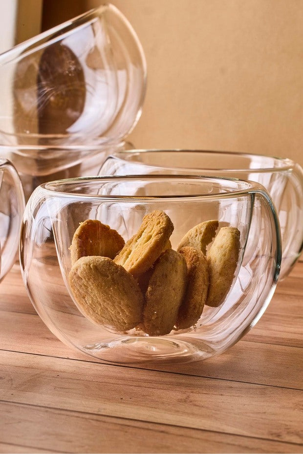 Double Walled Glass Serving Bowls - 6 Piece Set (8x4.5 cm)