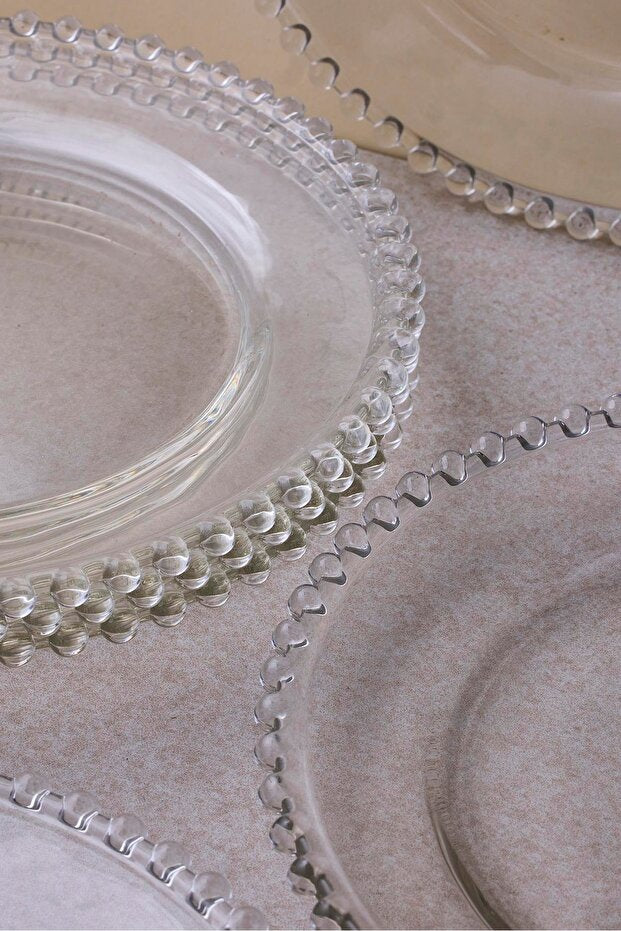 Beaded Edge Glass Dessert Plate Set - 6-Piece, 20 cm