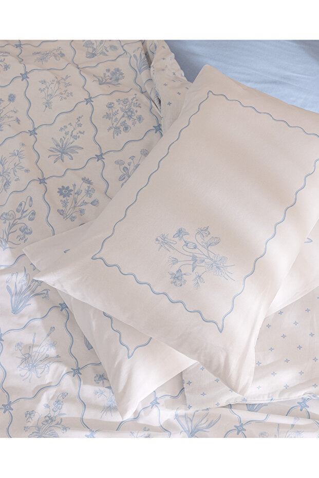 Rotule Double 100% Cotton Ranforce Embroidered Duvet Cover Set - Blue