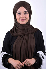 3-Band Combed Cotton Ready Hijab - Dark Brown