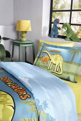 Dino Zoo Single Duvet Cover Set - 100% Cotton, Dinosaur Design