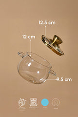Roy Silver 1200ml Borosilicate Glass Pot with Metal Lid