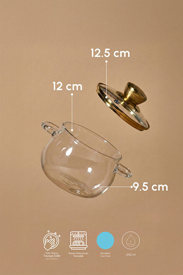 Roy Silver 1200ml Borosilicate Glass Pot with Metal Lid