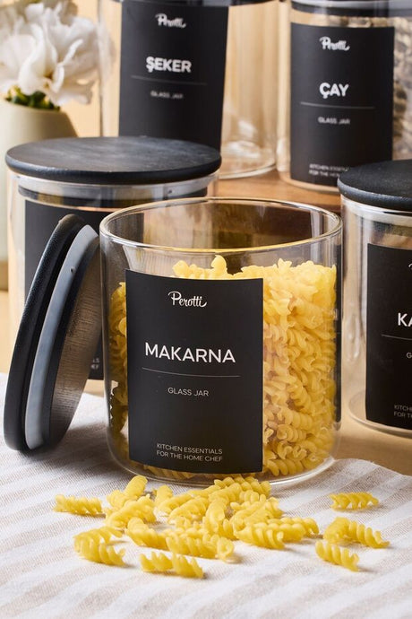 750ml Acacia Lid Glass Storage Jars - Set of 6 with 16 Labels
