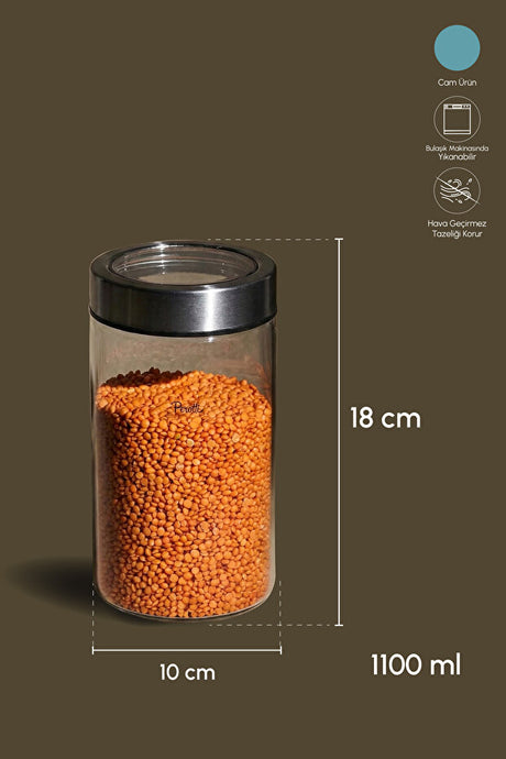 1100ml Borosilicate Glass Jar with Stainless Steel Lid