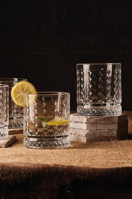 Marilyn Wide Diamond Pattern Glass Tumblers - Set of 4 (370ml Each)