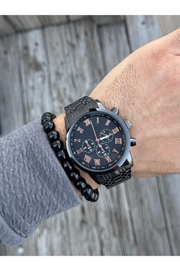 Men's Watch, Lighter, Rosary & Bracelets - 5-Piece Gift Set