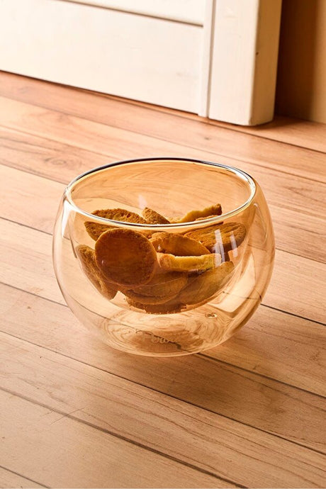 Double-Walled Amber Glass Bowl - 300ml Decorative Serving