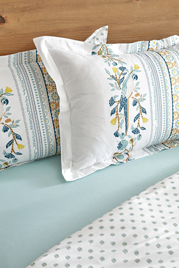 Frega 100% Cotton Single Duvet Cover Set - Green Pattern