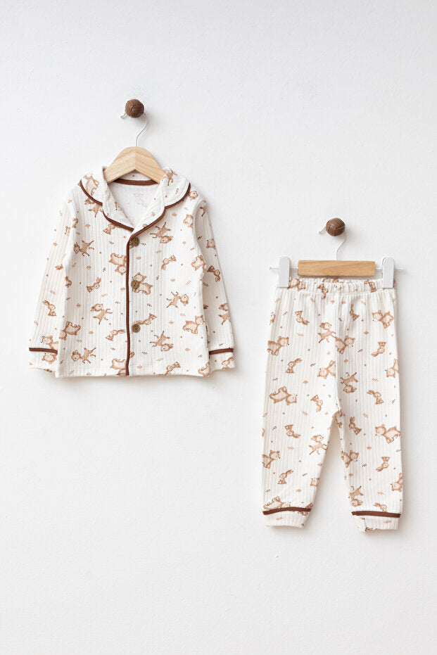 Little Fawns — zweiteiliger Baby-Schlafanzug mit langen Ärmeln und Knopfleiste, 100% Baumwolle