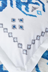 Neos Blue 100% Cotton Double Duvet Cover Set - Ikat Pattern