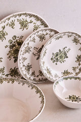Vintage Green Floral 27-Piece Ceramic Dinnerware Set