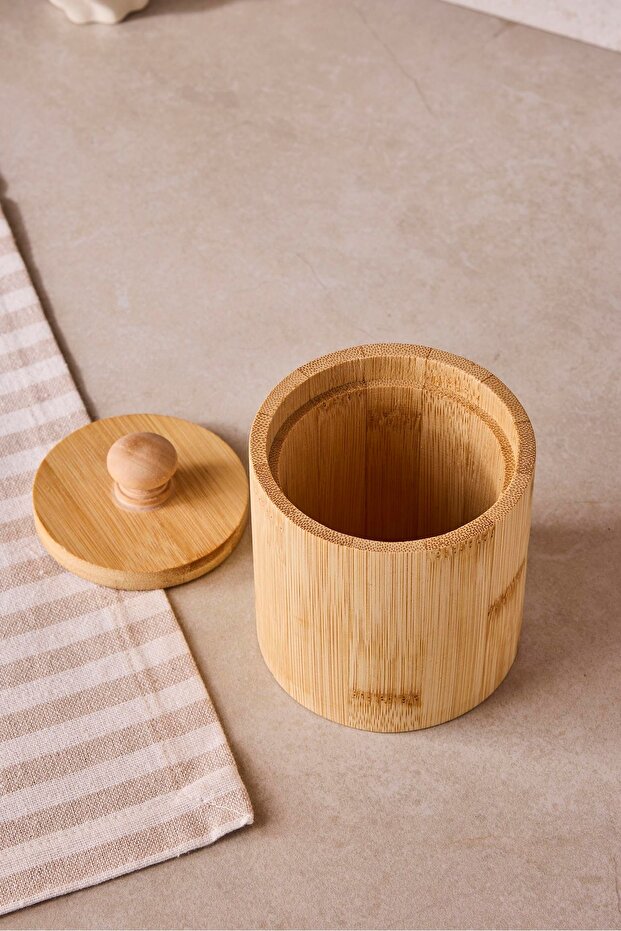 Bamboo Spice Storage Jar with Lid - 9x11cm Single Canister