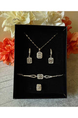 Baguette Zircon Stainless Steel 4-Piece Jewelry Set