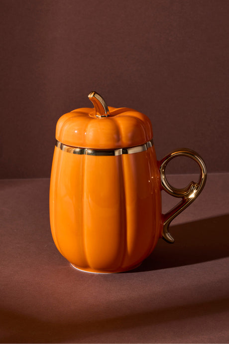 Pumpkin Lidded Porcelain Mug - Festive Fall Decor