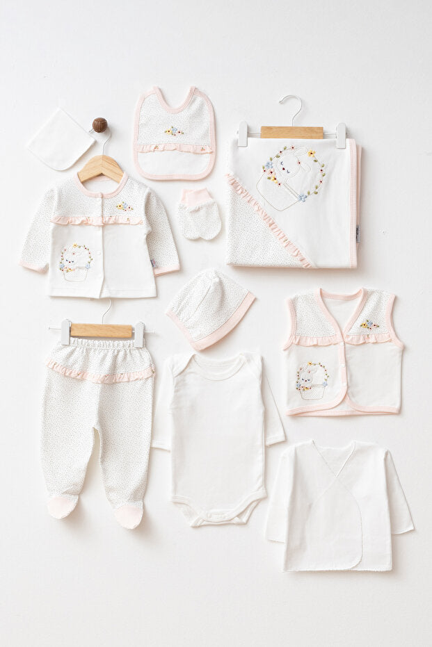 Newborn Baby Flower Rabbit 10-Piece Hospital Exit Clothing Set 0-3 Months
