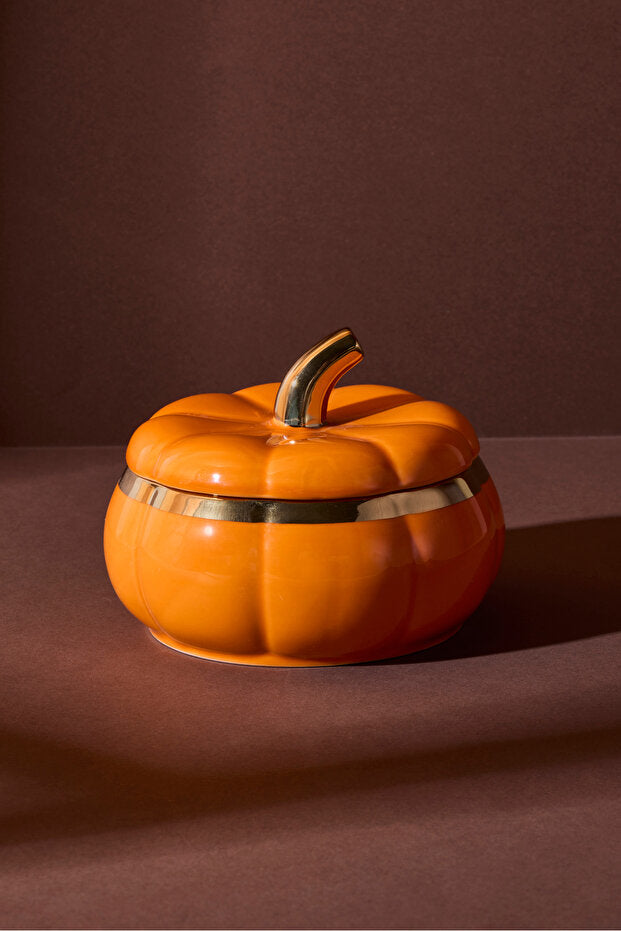 Pumpkin Porcelain Lidded Storage Jar - 11.6x11.6x5 cm
