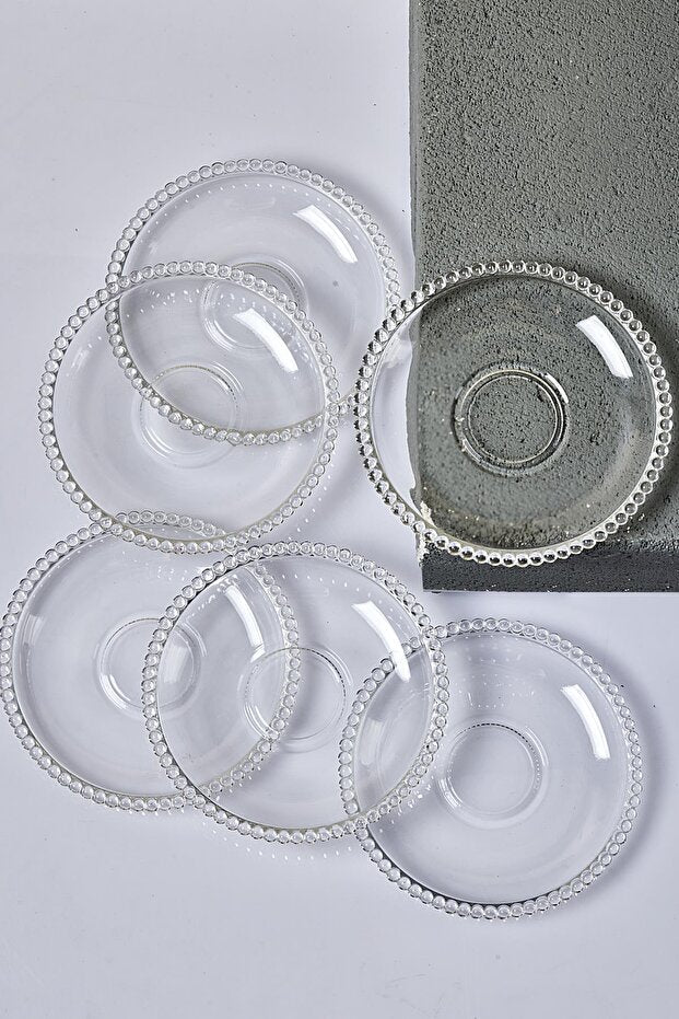 Girona 12cm Glass Tea Saucers - Set of 6 with Beaded Edge