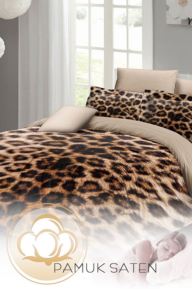 Leopard Pattern Double Duvet Cover Set - 100% Cotton Sateen