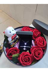 Red Rose & Heart Jewelry Gift Set with Teddy Bear & Chocolate
