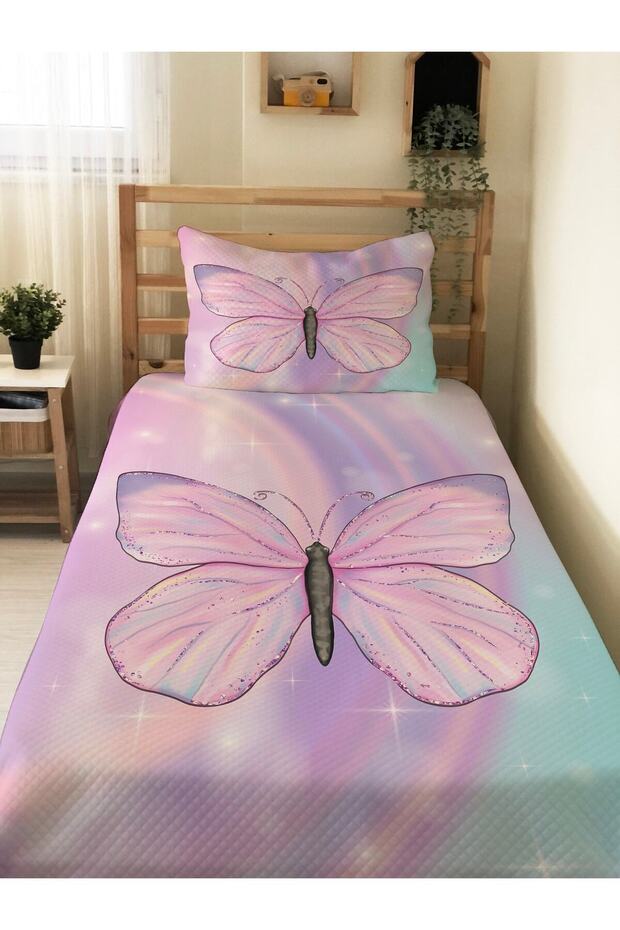 Butterfly Print Single Pique Set - Pink, 160x230cm, 2 Pieces