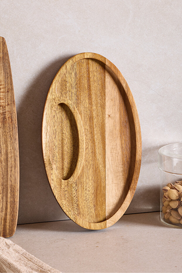 Natural Acacia Divided Oval Serving Plate - 25x14 cm