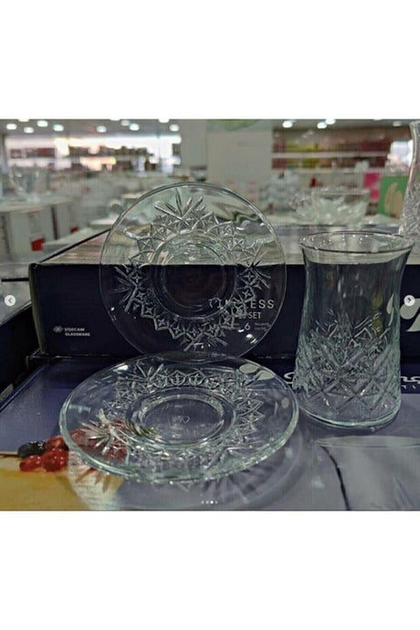 Pasabahce Professional Timeless Heybeli Turkish Tea Glass & Saucer Set - 12-Piece Set