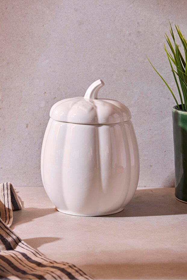 18 cm White Porcelain Pumpkin Decorative Storage Jar