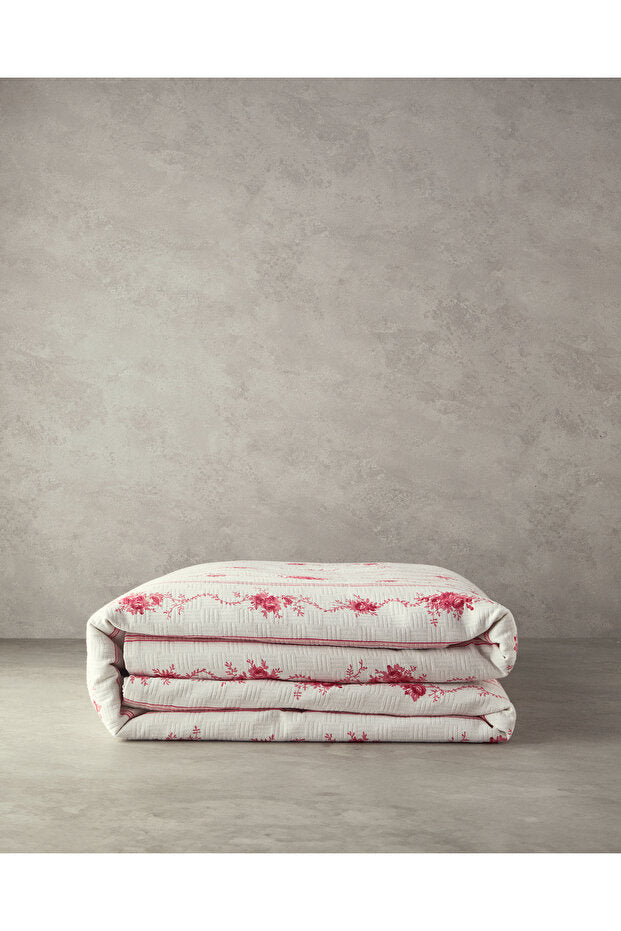 Double Size Quilt - Floral Line Pink Cotton
