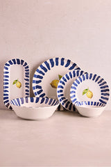 27-Piece 6-Person Ceramic Dinnerware Set - Lemon & Blue Stripe Design