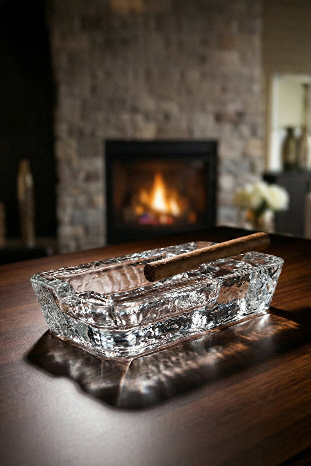 Crystal Glass Ashtray - Hand Made, Elegant Design, 18x9x4 cm