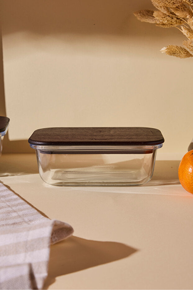 370ml Rectangular Glass Food Storage Container with Wooden Lid