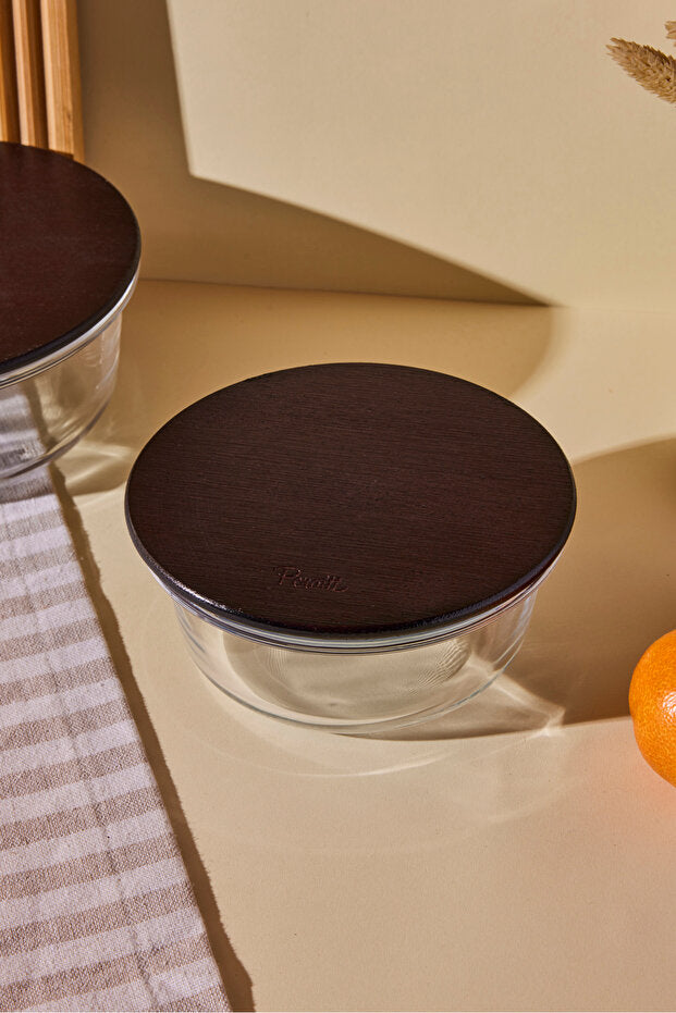390ml Round Glass Storage Jar with Wooden Lid - Food Container