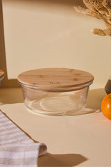 640ml Round Glass Food Storage Container with Bamboo Lid
