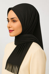 Ready Pleated Shawl - Black, Easy-Wear & Wrinkle-Free