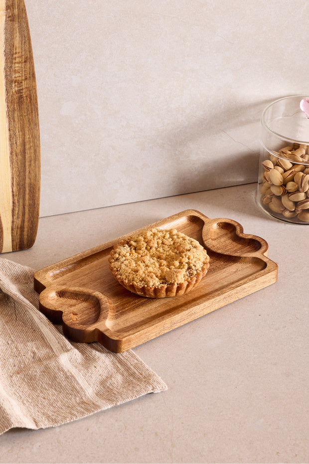 Elegant Acacia Wood Serving Tray with Heart Details - 25x14 cm