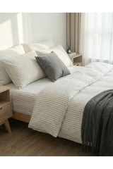White Striped Natural Cotton Double Duvet Cover Set