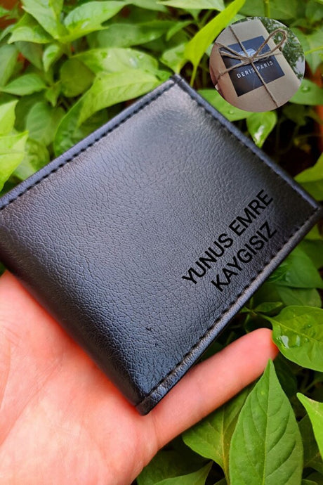 Black Men's Personalized Wallet with Custom Name Engraving