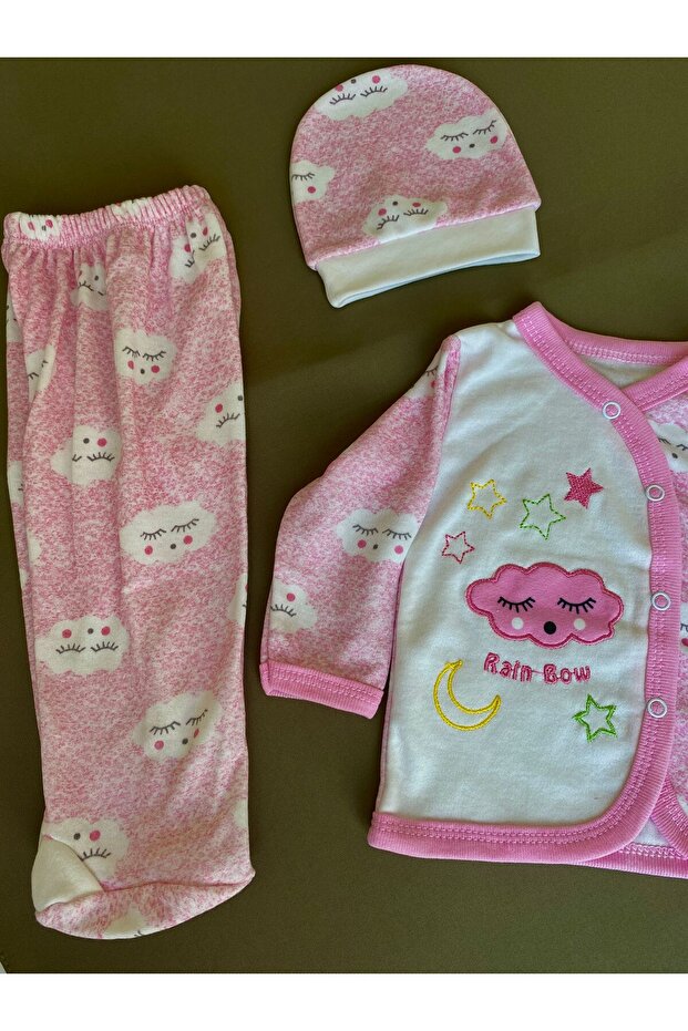 Baby 0-3 Months Pink Cloud 3-Piece Layette Set - 100% Cotton