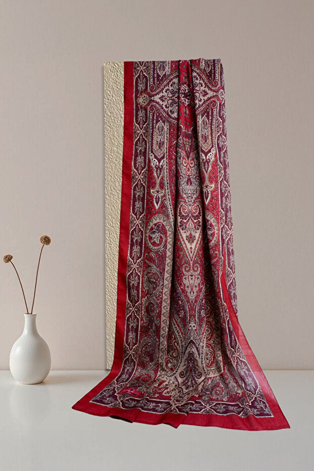 Retro Ethnic Cotton Soft Shawl - Burgundy