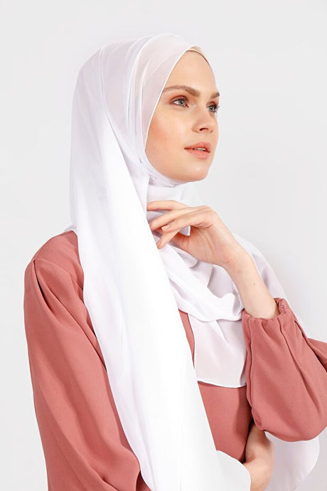 White Crepe Chiffon Shawl - Lightweight & Easy Care